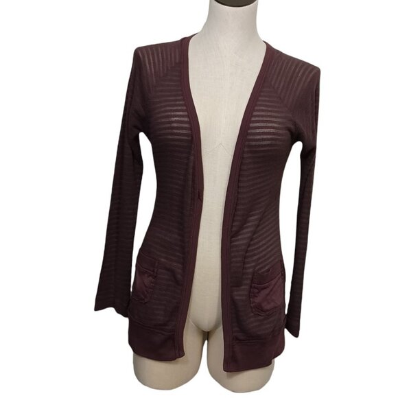 Free People Sweaters - Free People Thermal Open Front Cardigan Purple Stripe Sz X Small
